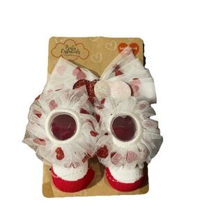 Valentine's Day Baby Girl Socks And Headband Size 0-6M Red White
